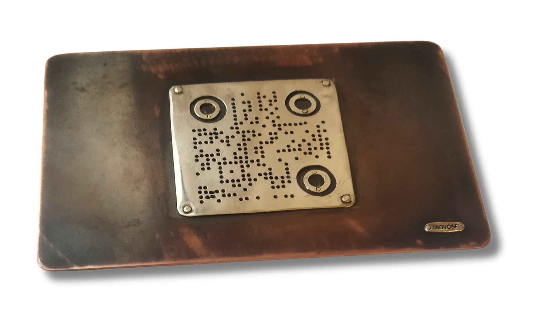 TAOVOSF Identity Card made of copper with fine silver QR plate handcrafted in Vienna